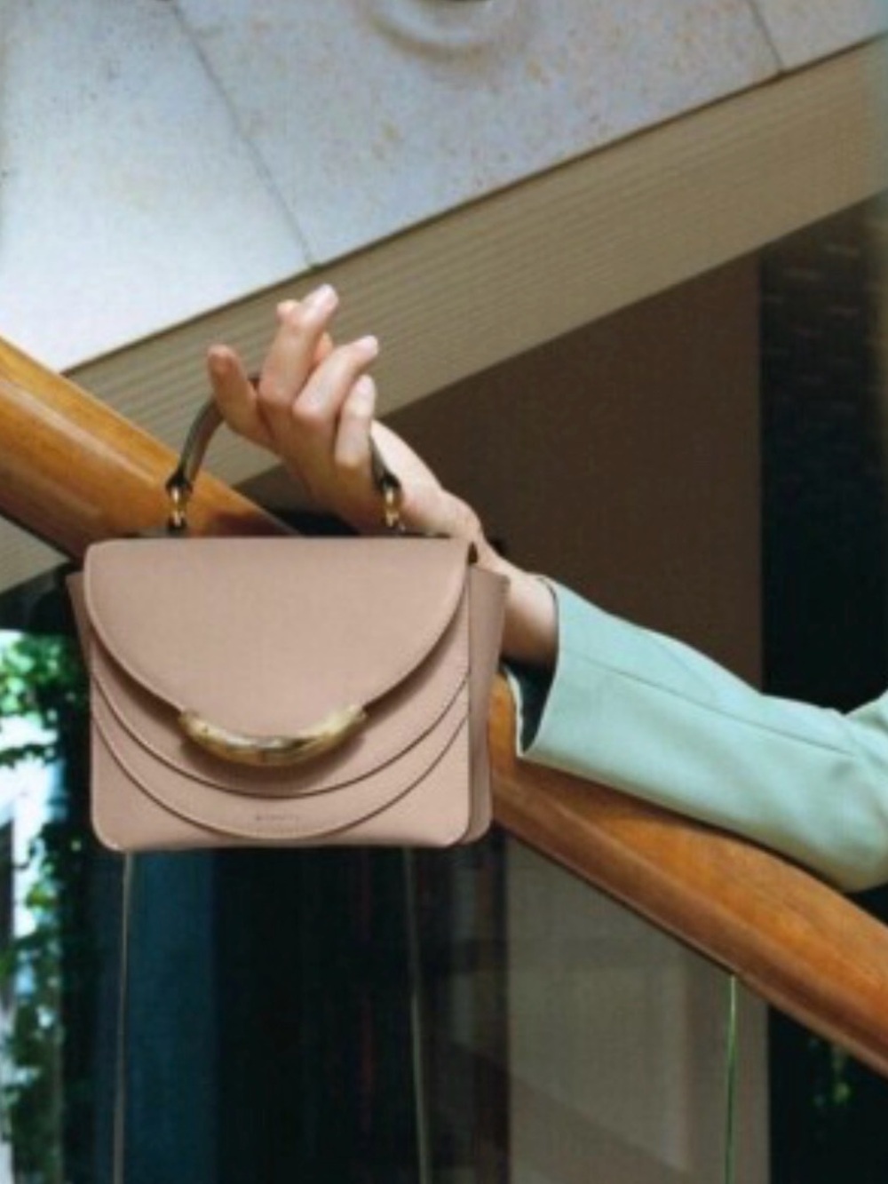 Wandler Taupe Leather Top-Handle Satchel with Tortoiseshell Accent - Picture 5 of 5